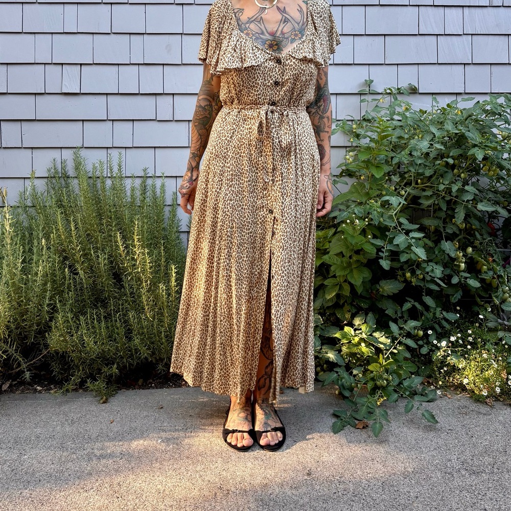 Anthropologie Beige Animal Print Long Sleeve Dress